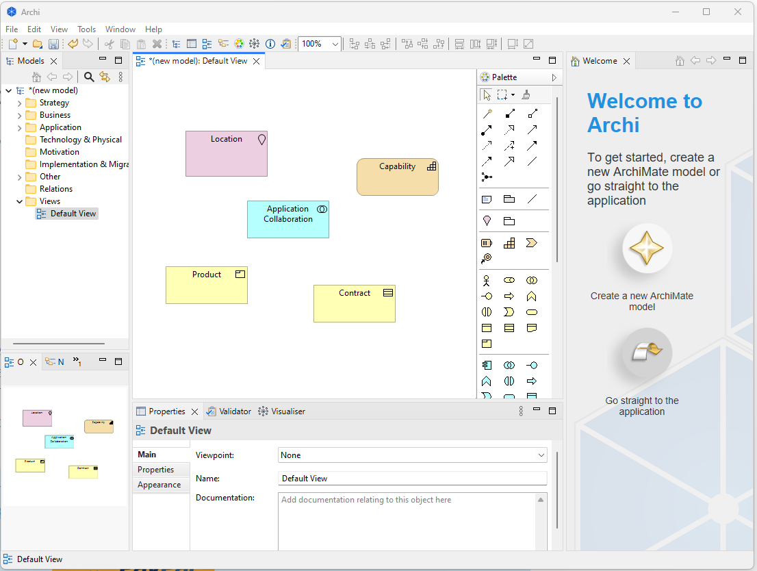 Interface of ArchiMate 5.6 for business modeling